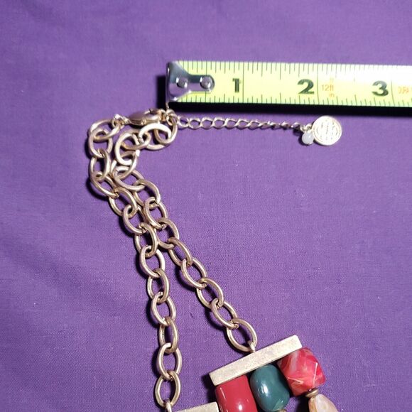 Dana Buchman Signed Three Layer Multicolored Necklace, Matte Yellow Gold Tone - Picture 10 of 13